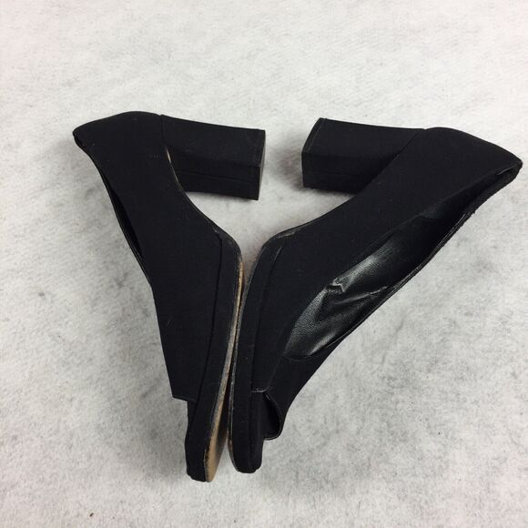 Vintage Saks Fifth Avenue Square Peep Toe Heels Size 8.5 M Black Block Pumps - Picture 4 of 8